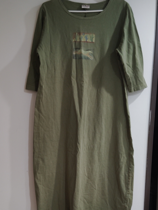 C.M.I Dresses & Skirts - Olive Green Midi Dress with Graphic Panel